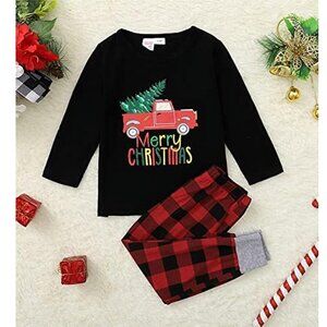 NEW Christmas Black Top and Plaid Pants Pajamas Set SZ Med